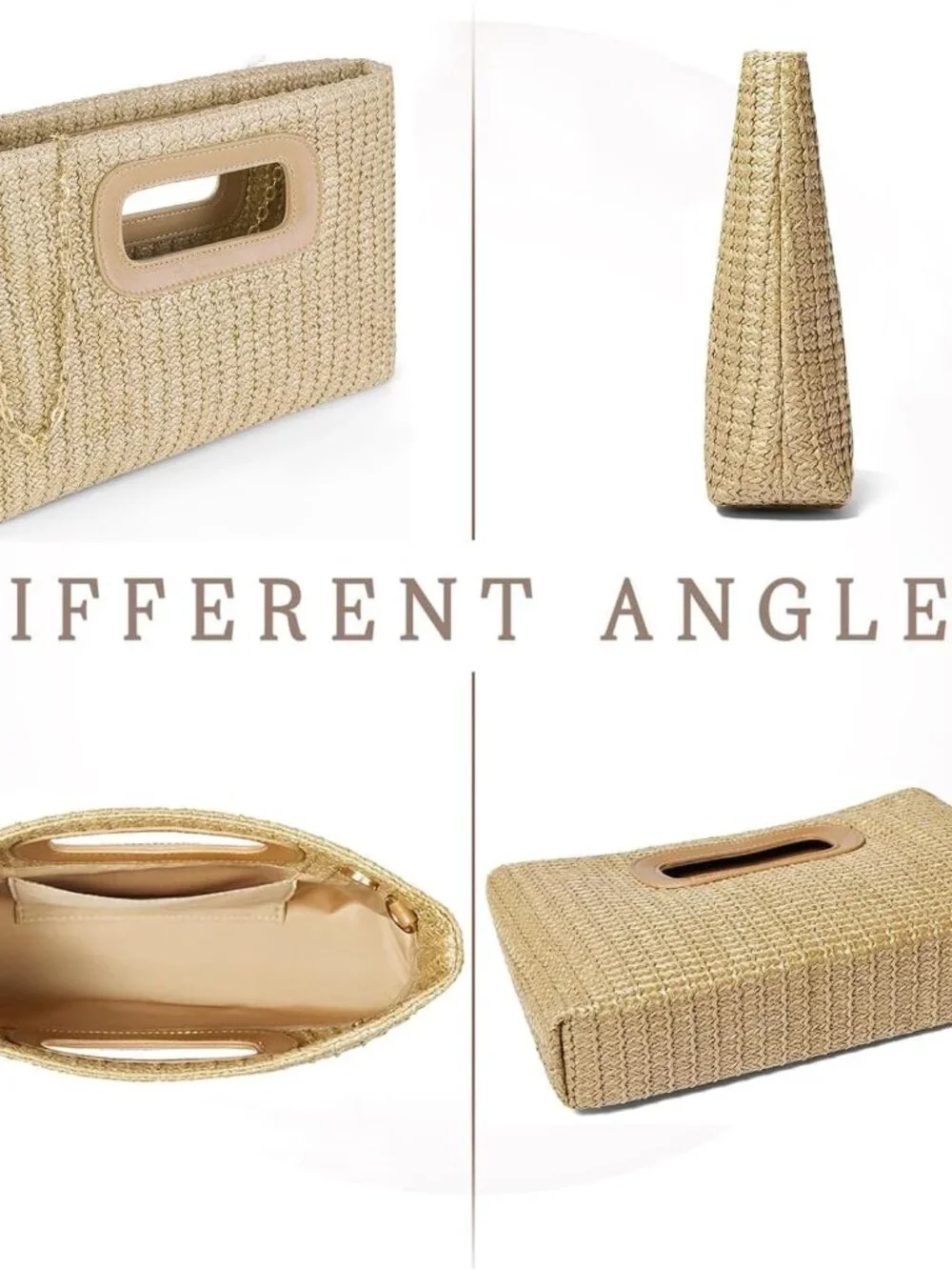Top Handle Clutch Handbags for Women,Summer Clutch Purse with Handle、Raffia Wove - Picture 4 of 7